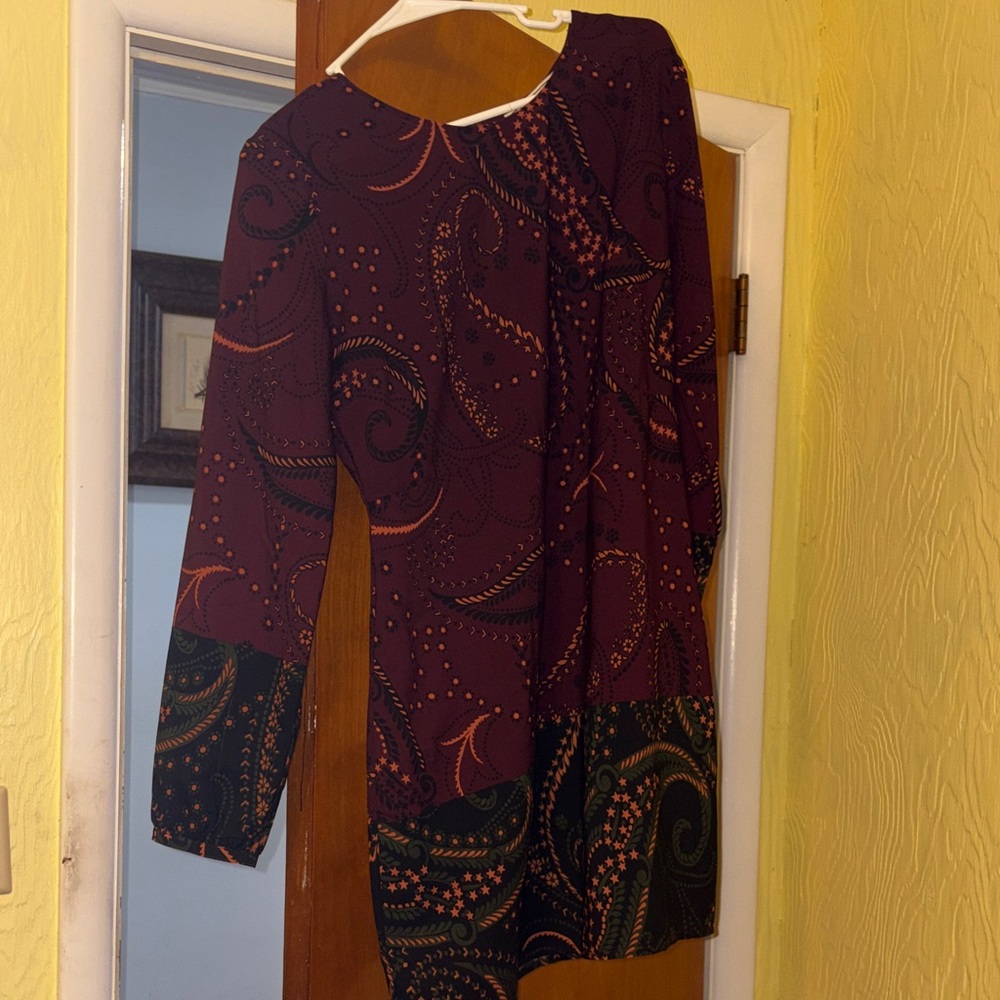 Abercrombie & Fitch Purple and Black Paisley Long Sleeve Dress